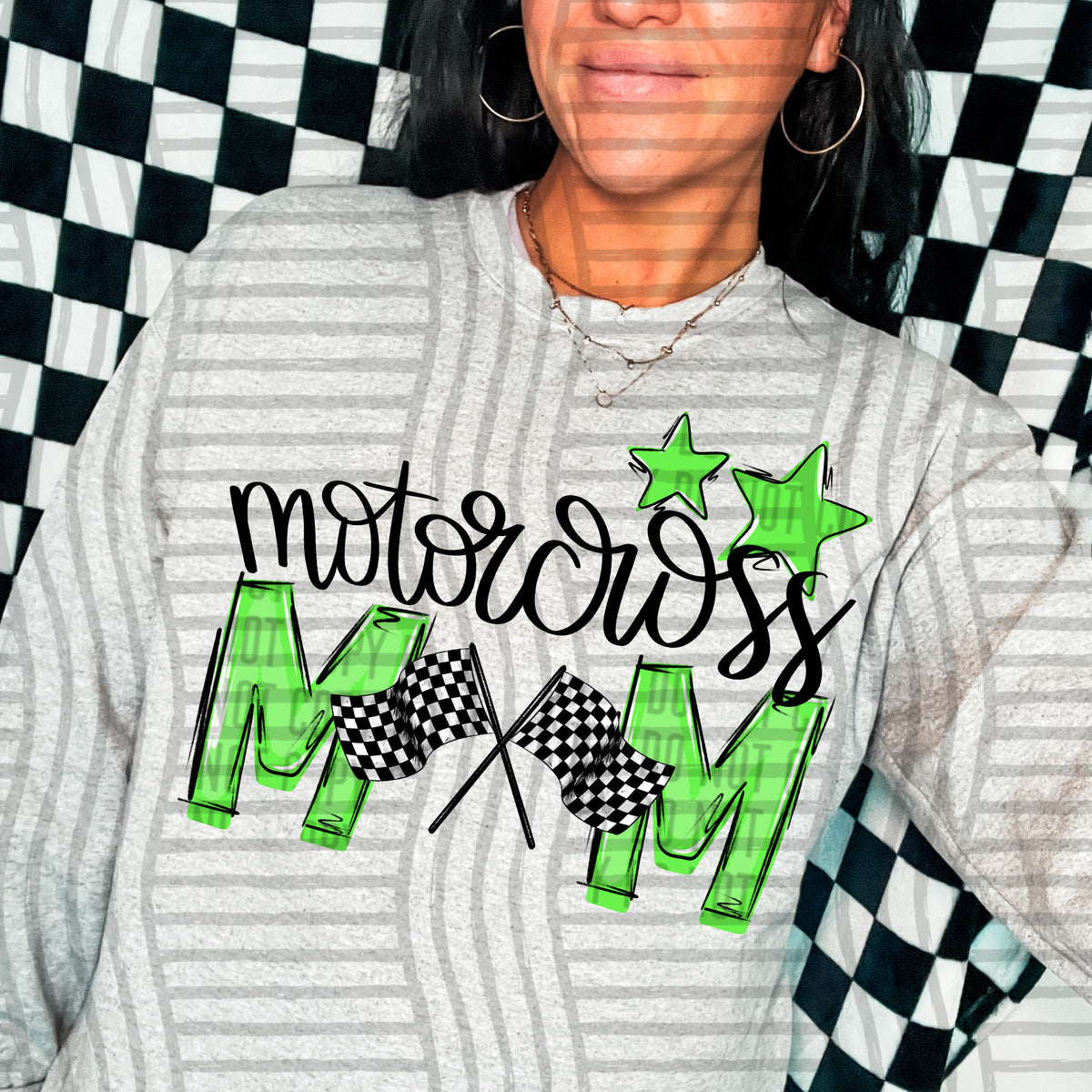 motorcross mom grey lime green stars (caplinger) DTF transfer