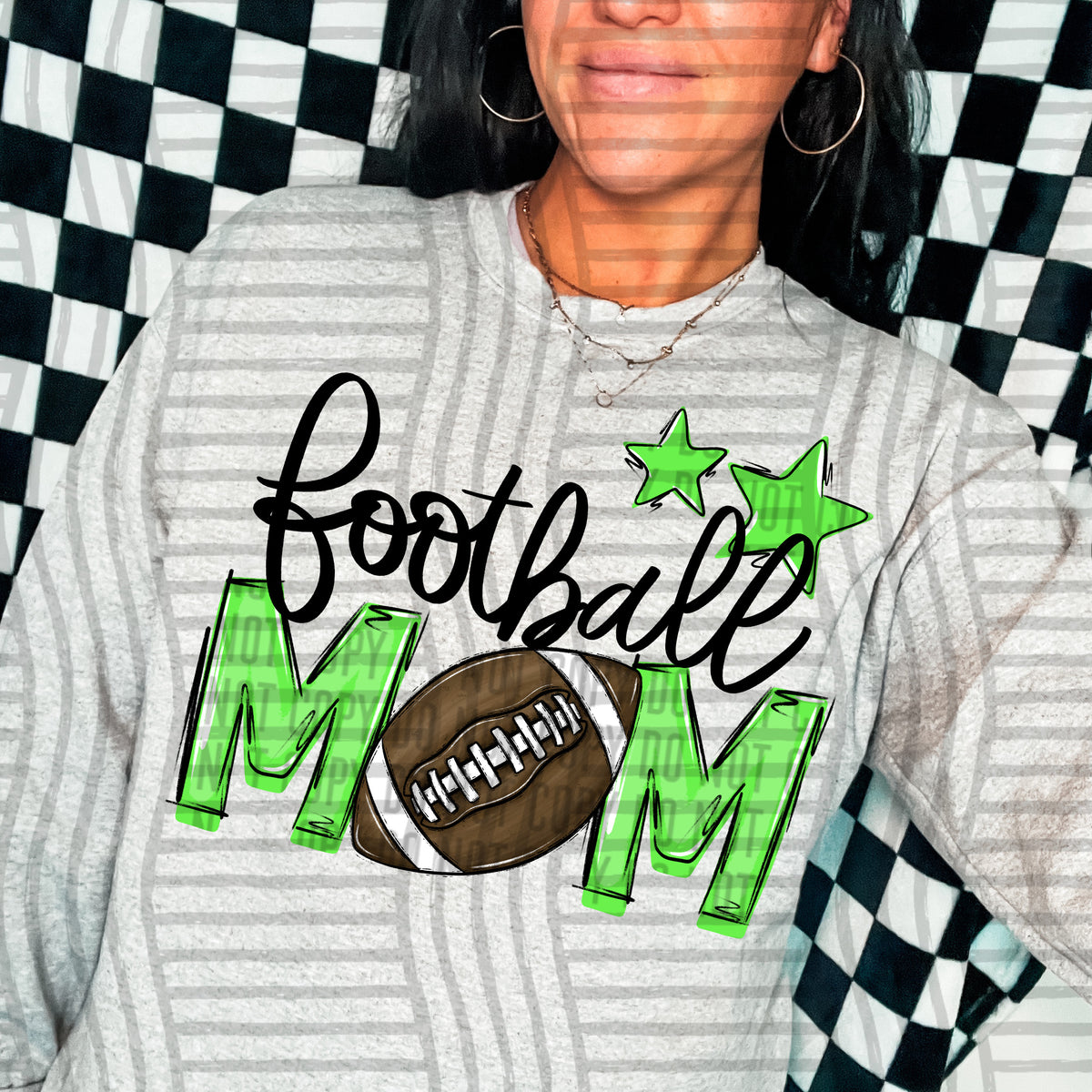 football mom gray lime green stars (Caplinger) DTF transfer