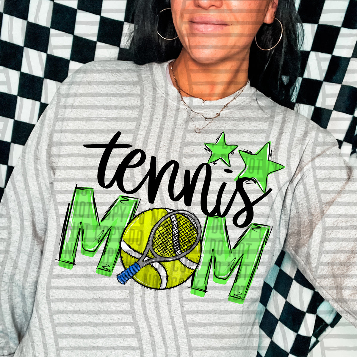 tennis mom grey lime green stars (caplinger) DTF transfer
