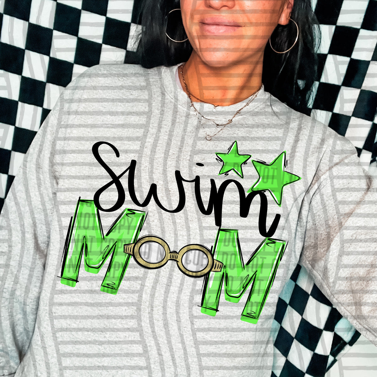 swim mom grey lime green stars (caplinger) DTF transfer