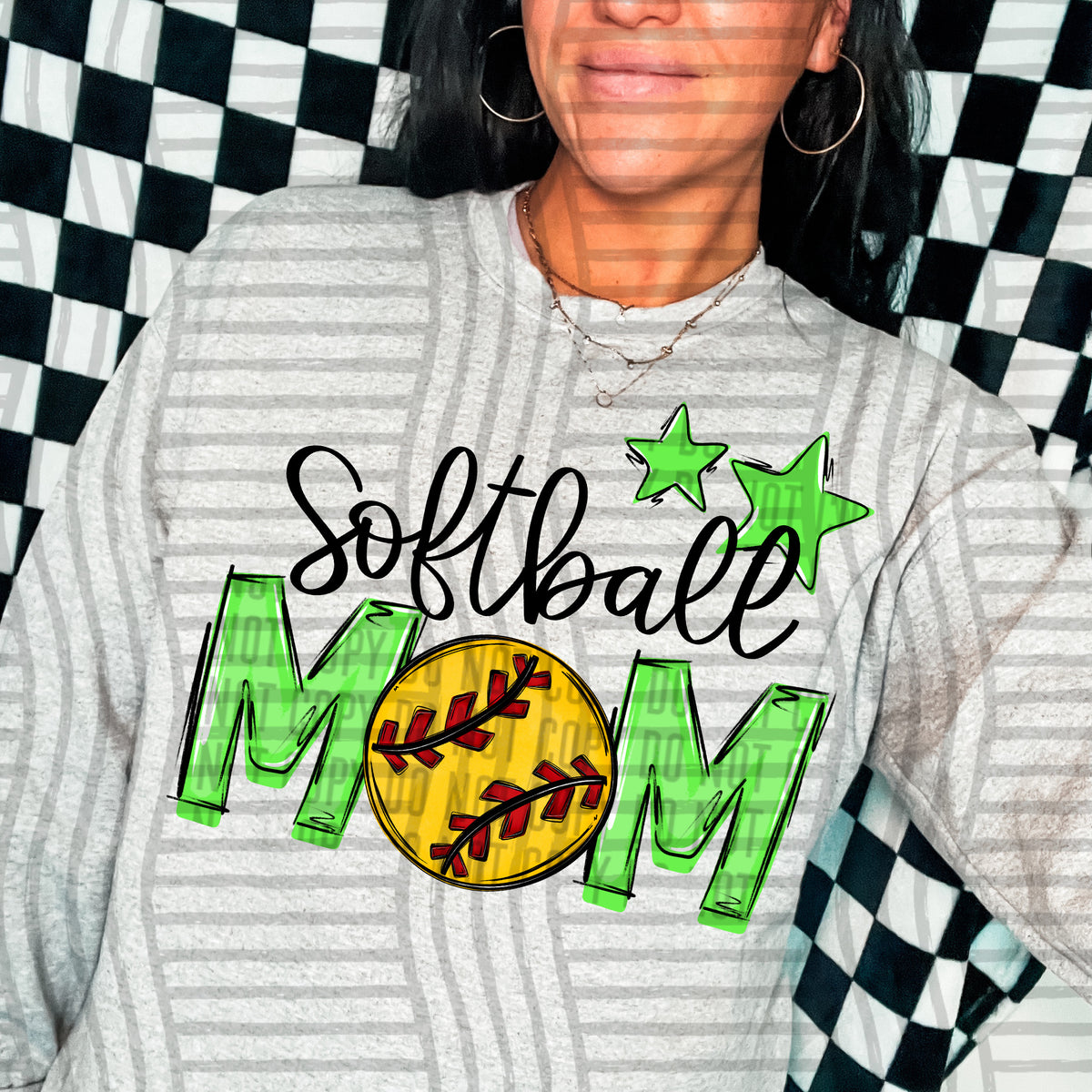 softball mom gray lime green stars (Caplinger) DTF transfer