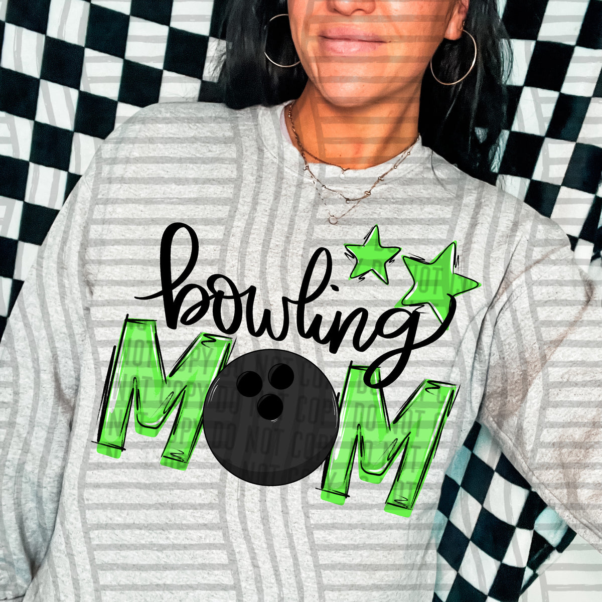 bowling mom lime green stars (Caplinger) DTF transfer