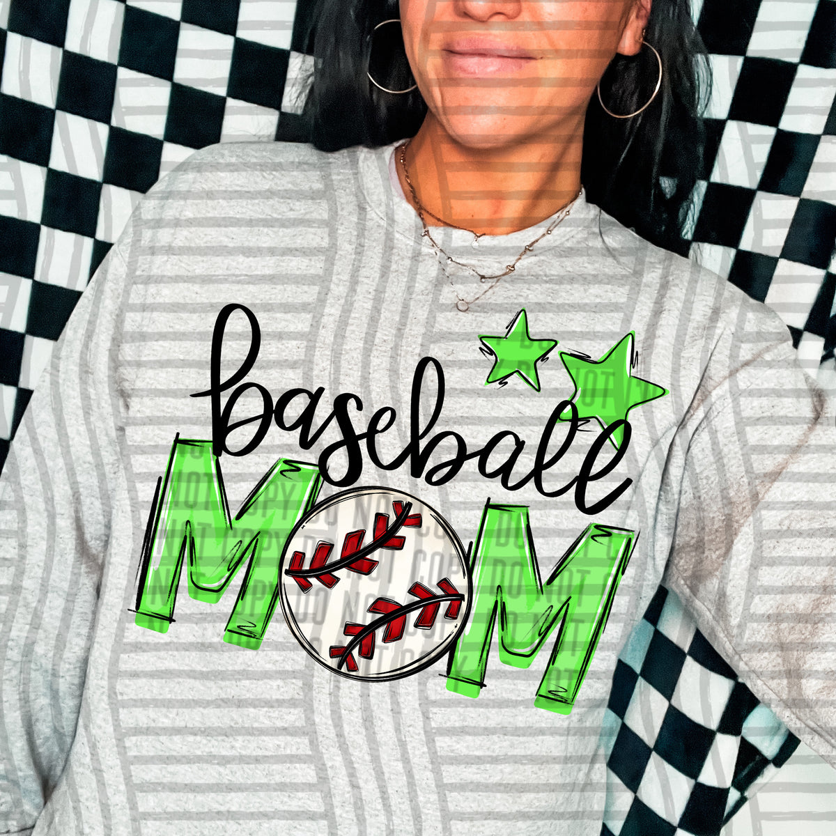 baseball mom lime green stars (Caplinger) DTF transfer