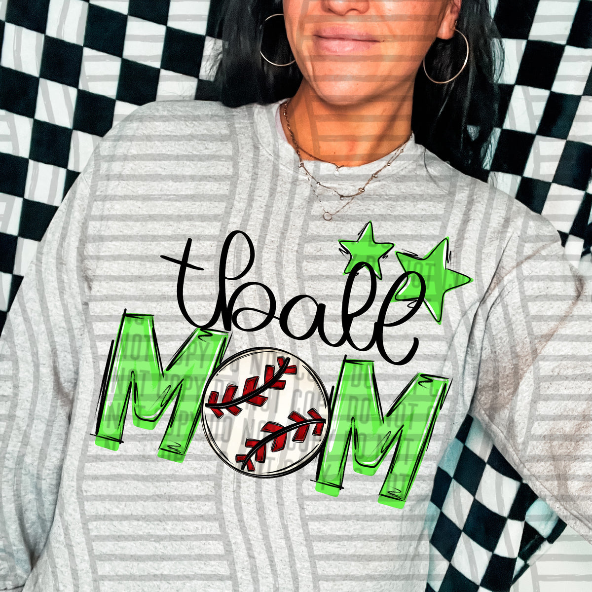 tball mom grey lime green stars (caplinger) DTF transfer