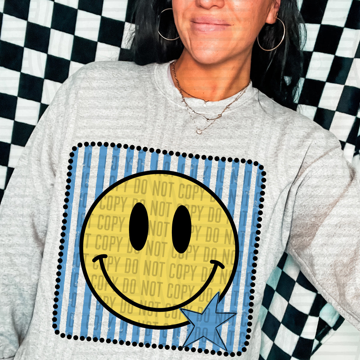 Smiley light blue striped frame (Caplinger) DTF transfer