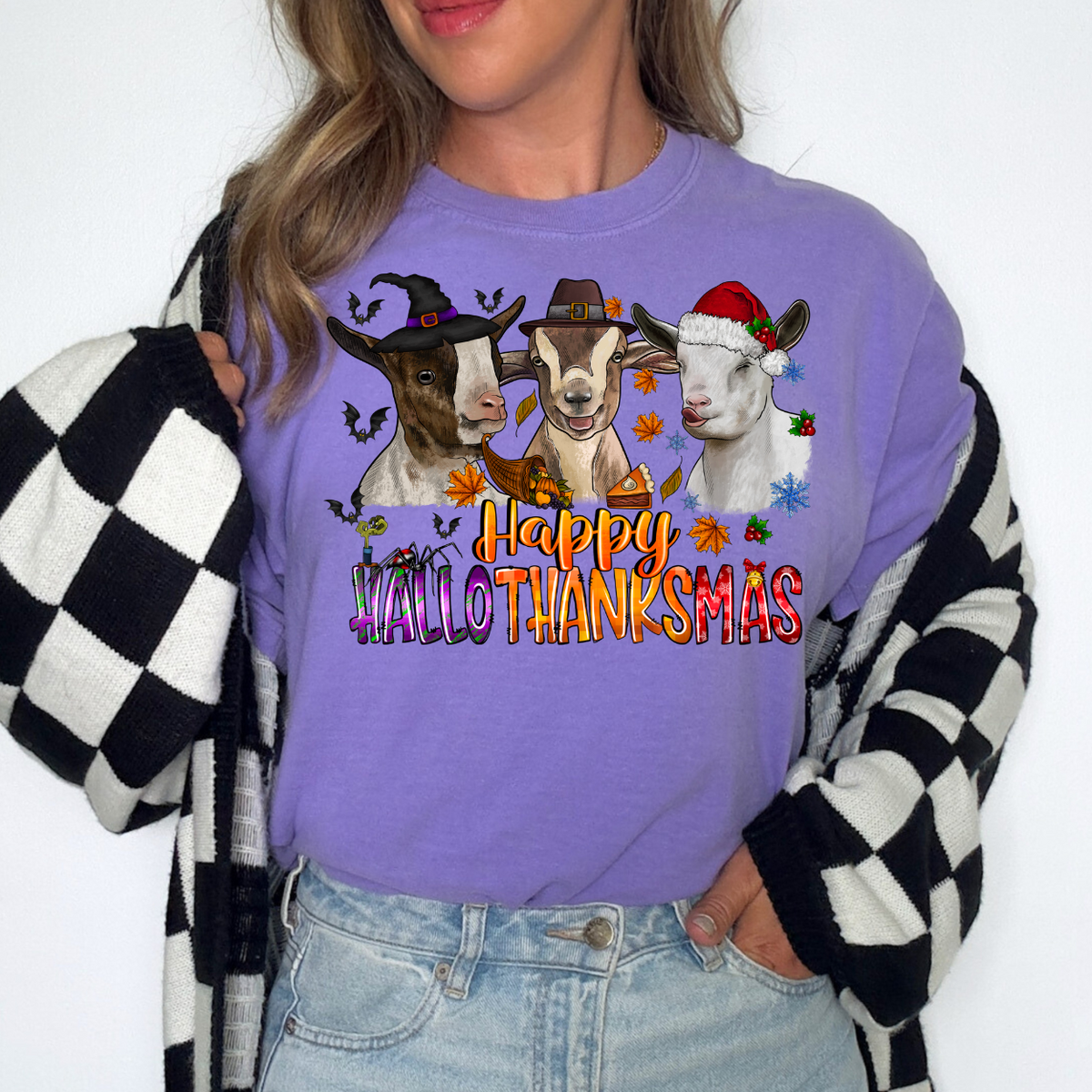 Happy HalloThanksmas goats (RD) DTF Transfer