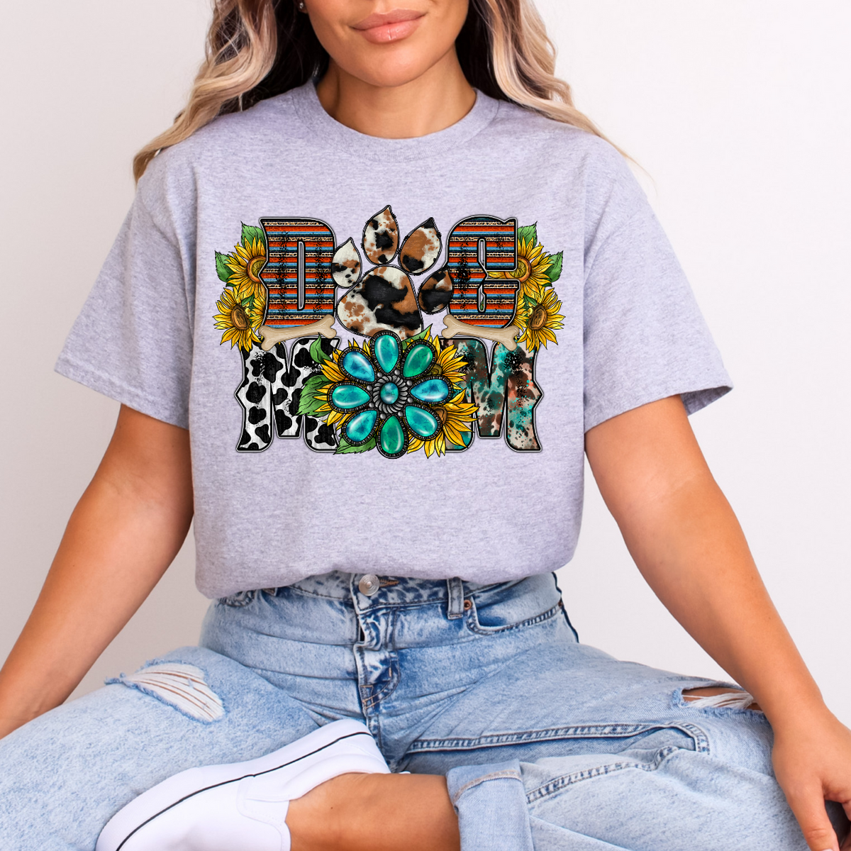 Dog Mom paw print and turquoise (RD) DTF Transfer