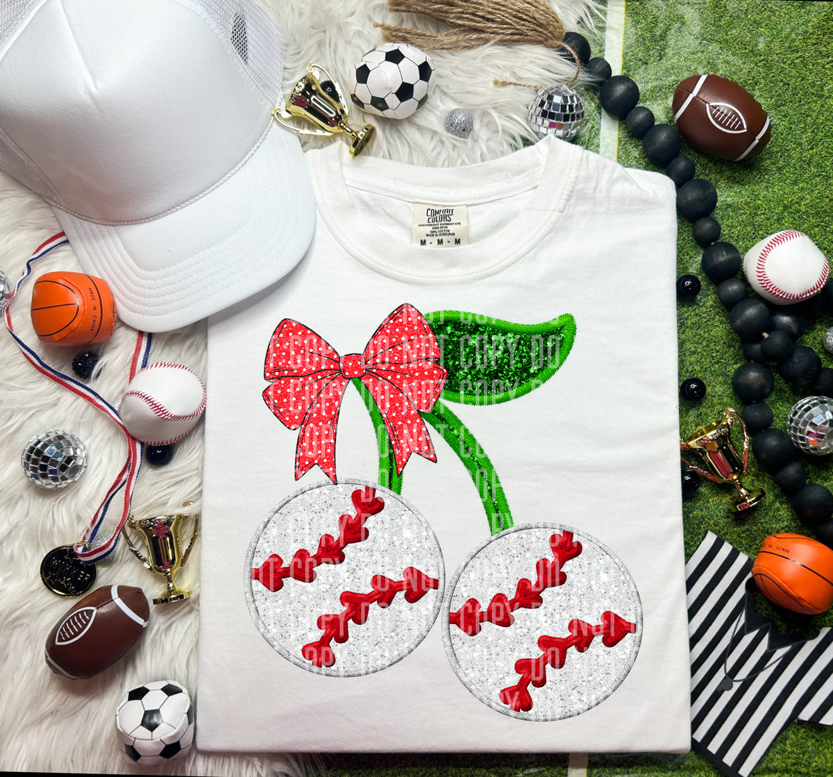Baseball Cherries with Bow (Caplinger) DTF transfer