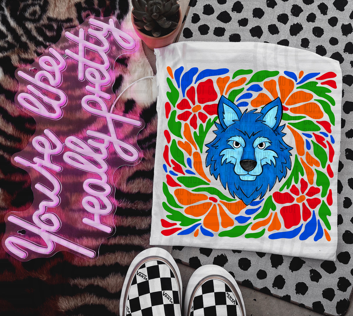 Blue Wolf Retro Floral (Caplinger) 101124 DTF transfer