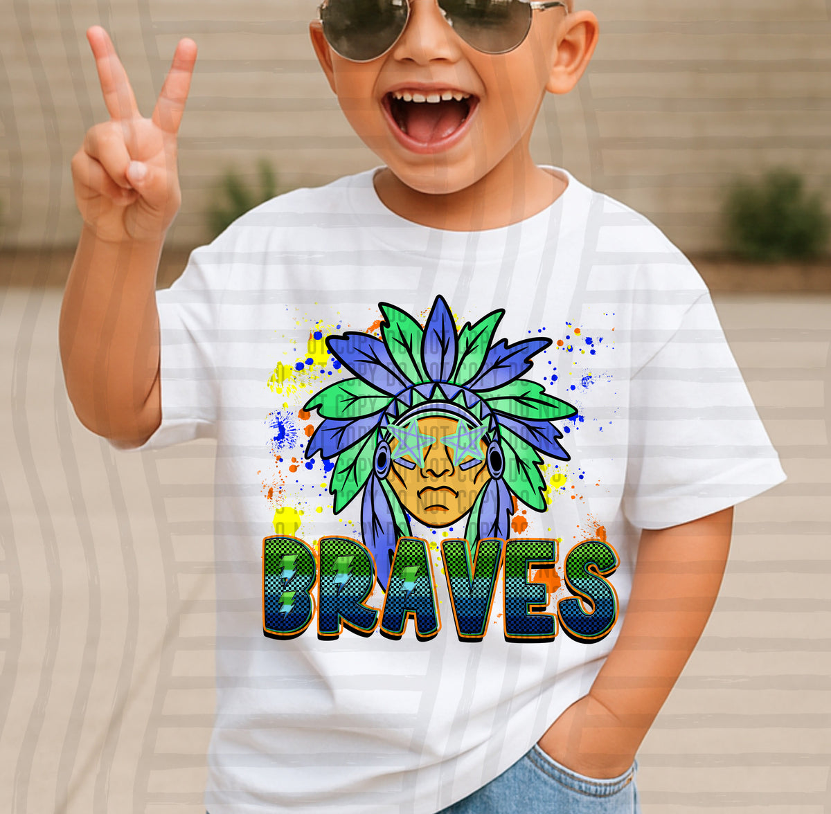 braves paint splatter boy blue green and yellow (Caplinger) DTF Transfer