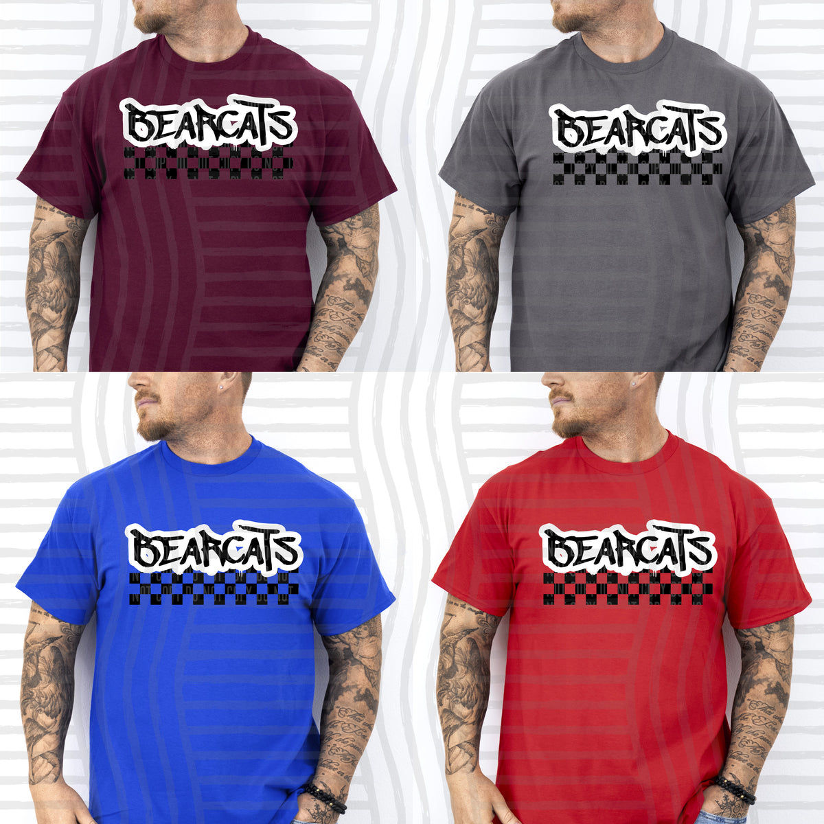 bearcats black messy font with checkers (Caplinger) DTF Transfer