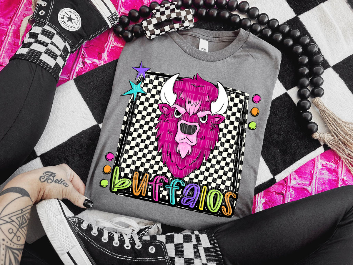 Checkered Preppy Bright Buffalos Pink (Caplinger) DTF transfer