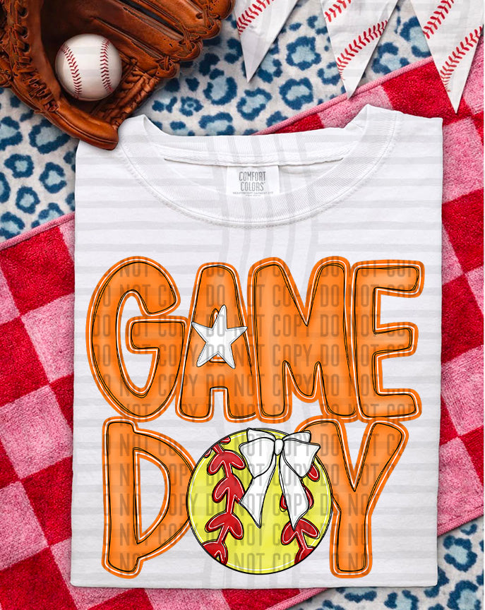 orange game day baseball white bow (Caplinger) DTF Transfer