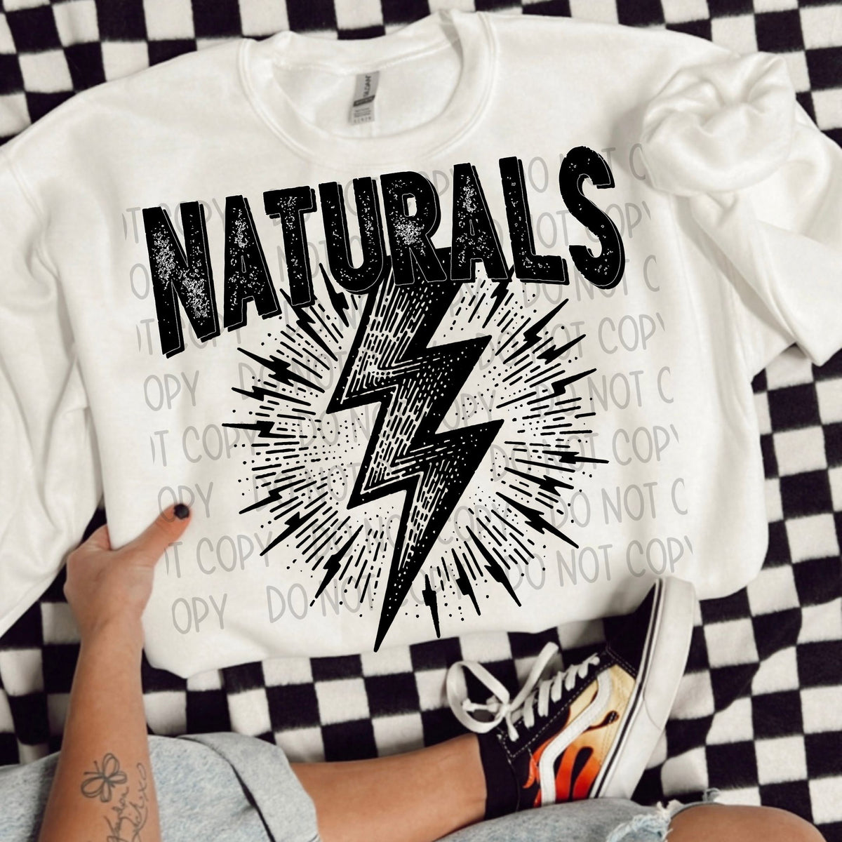 Naturals black/white outline DTF transfer
