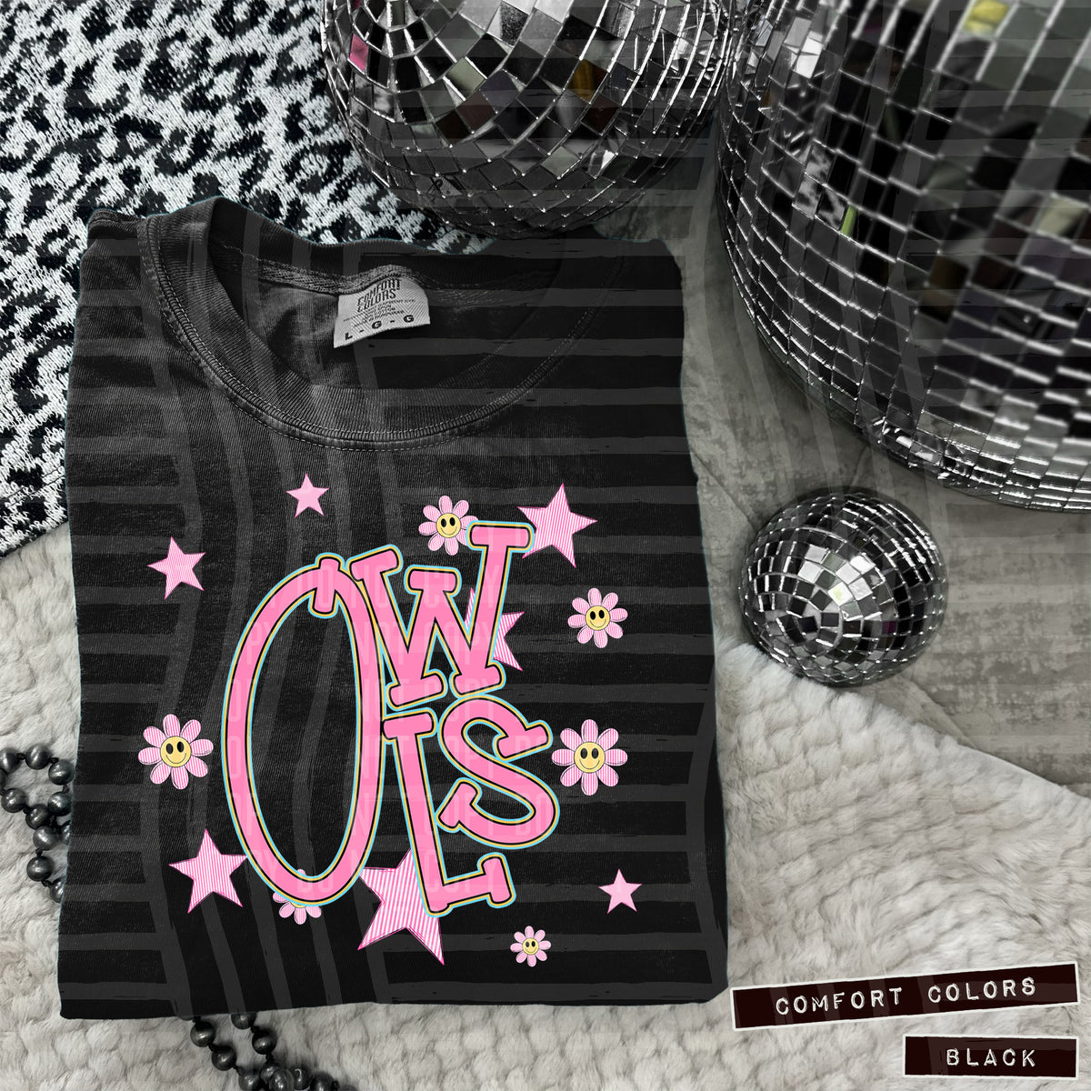 Owls Pink Flowers And Stars 104996 DTF transfer