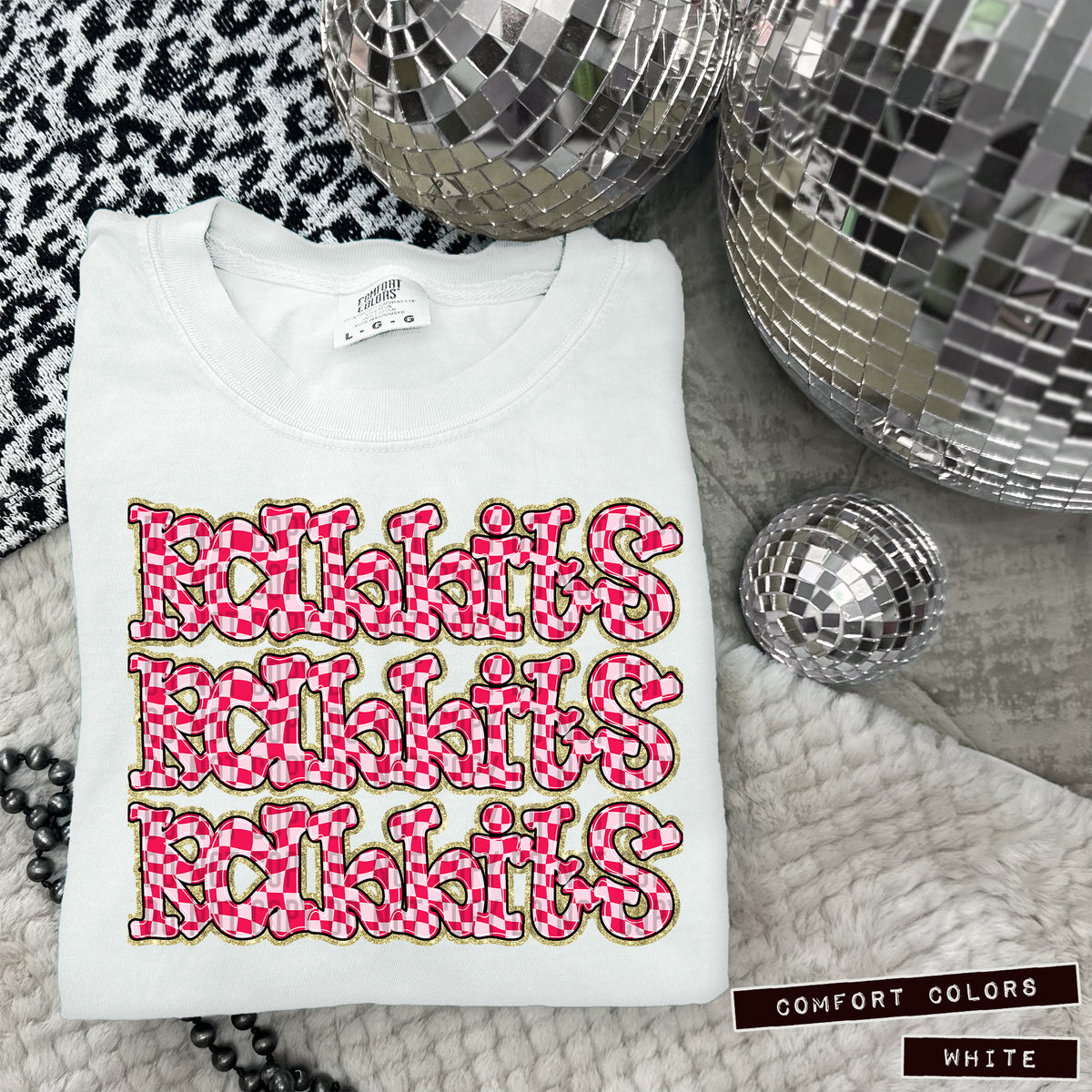 RABBITS stacked pink checkered (Caplinger) DTF transfer