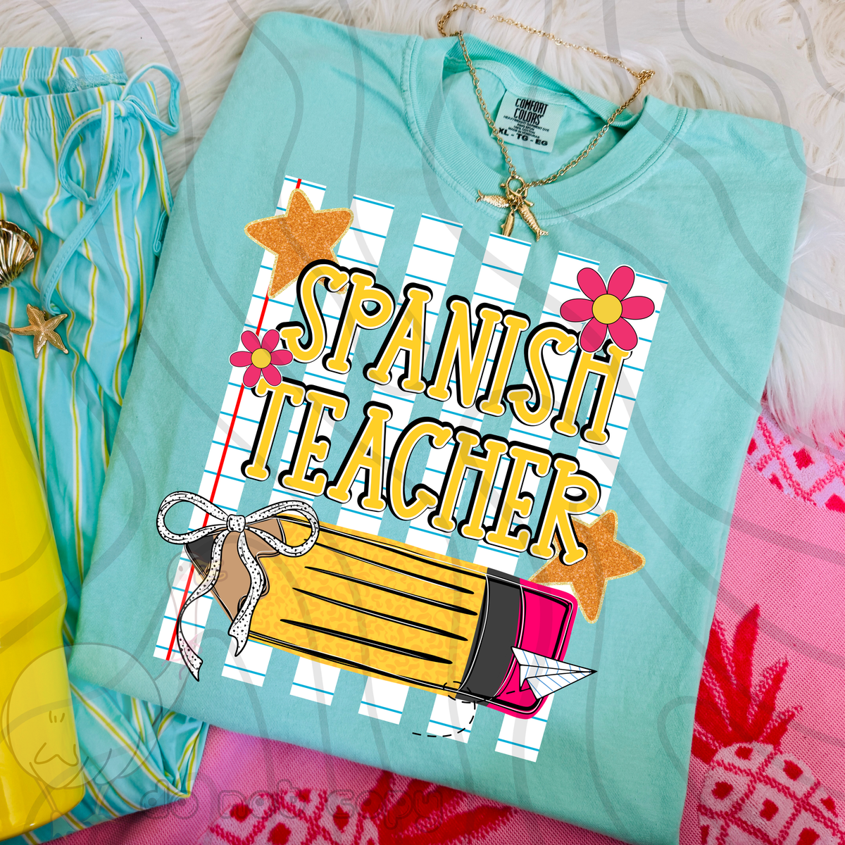 Spanish teacher pencil stripes (DKD) DTF Transfer