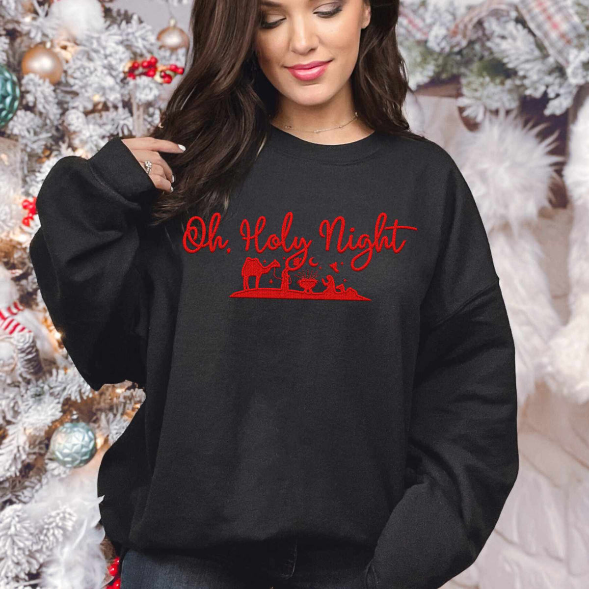 Oh holy night red embroidery (HW) 67107 DTF transfer