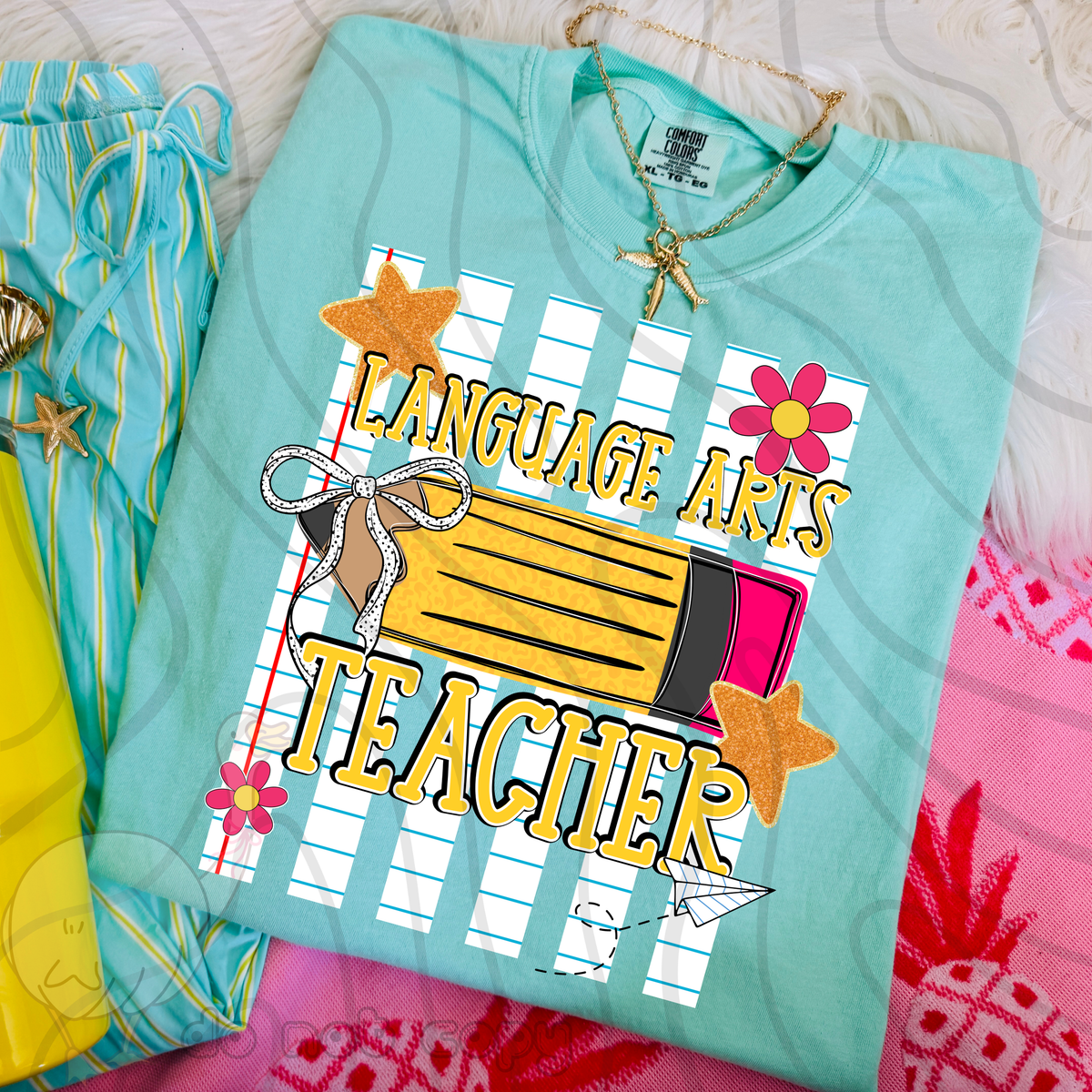 Language arts teacher pencil stripes (DKD) DTF Transfer