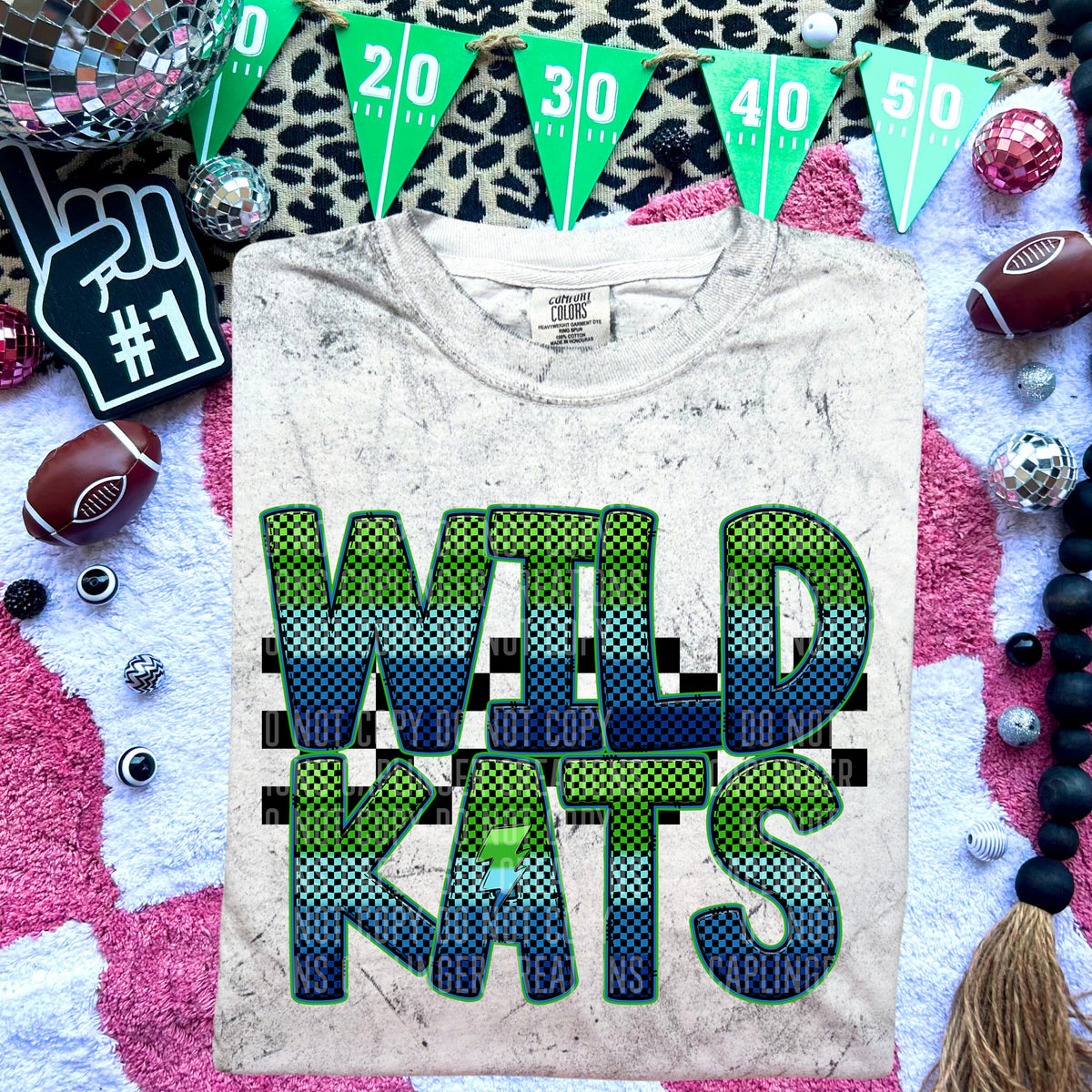 Wild Kats Blue and Green Checkered (Caplinger) DTF transfer