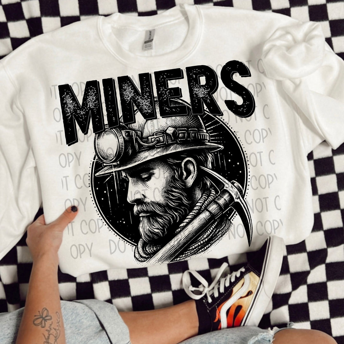 Miners black/white outline DTF transfer