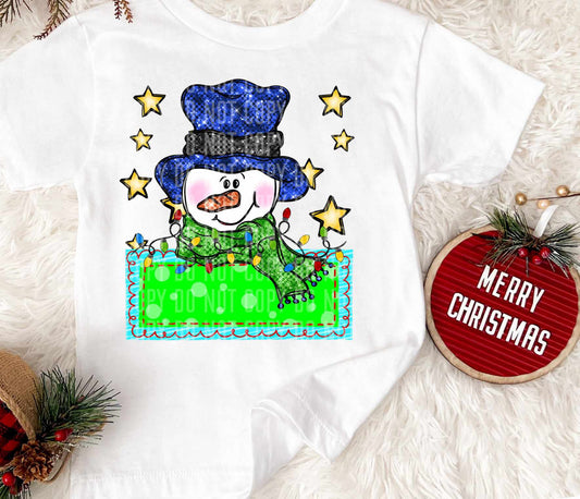 Snowman blue hat and name tag yellow stars (caplinger) 73054 DTF transfer