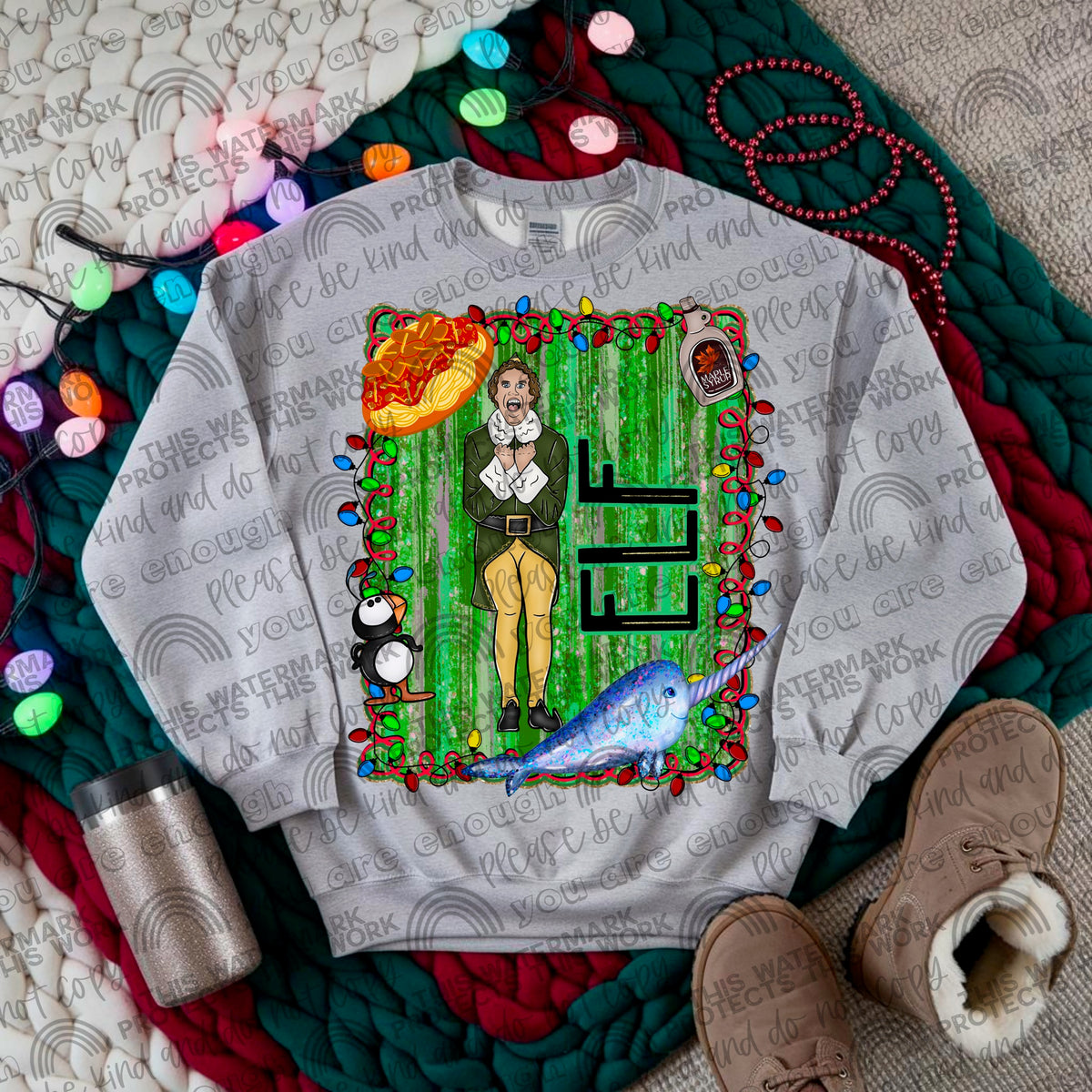 Elf green squiggly frame with lights 113740 DTF transfer