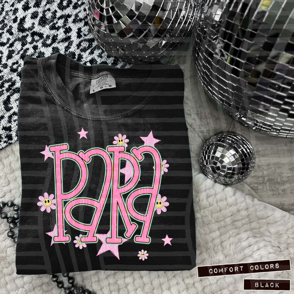 Para Pink Flowers And Stars 104998 DTF transfer
