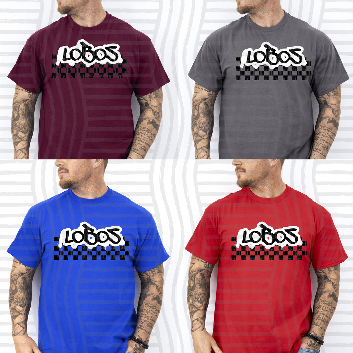 lobos black messy font with checkers (Caplinger) DTF Transfer