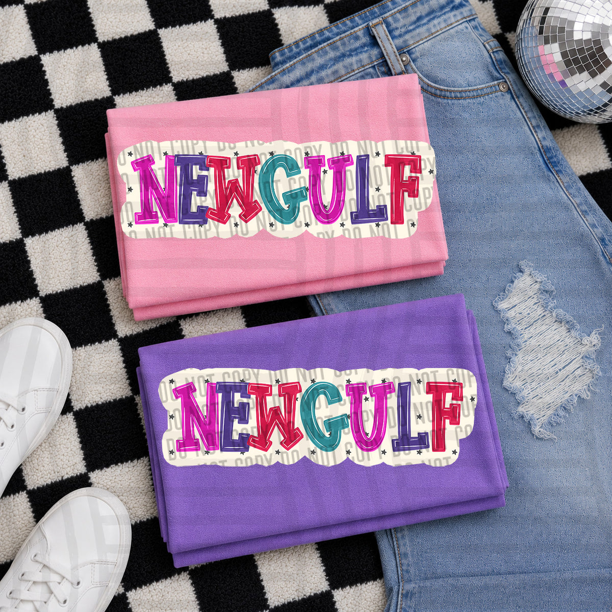 new gulf bubble around letters with small stars (Caplinger) DTF Transfer