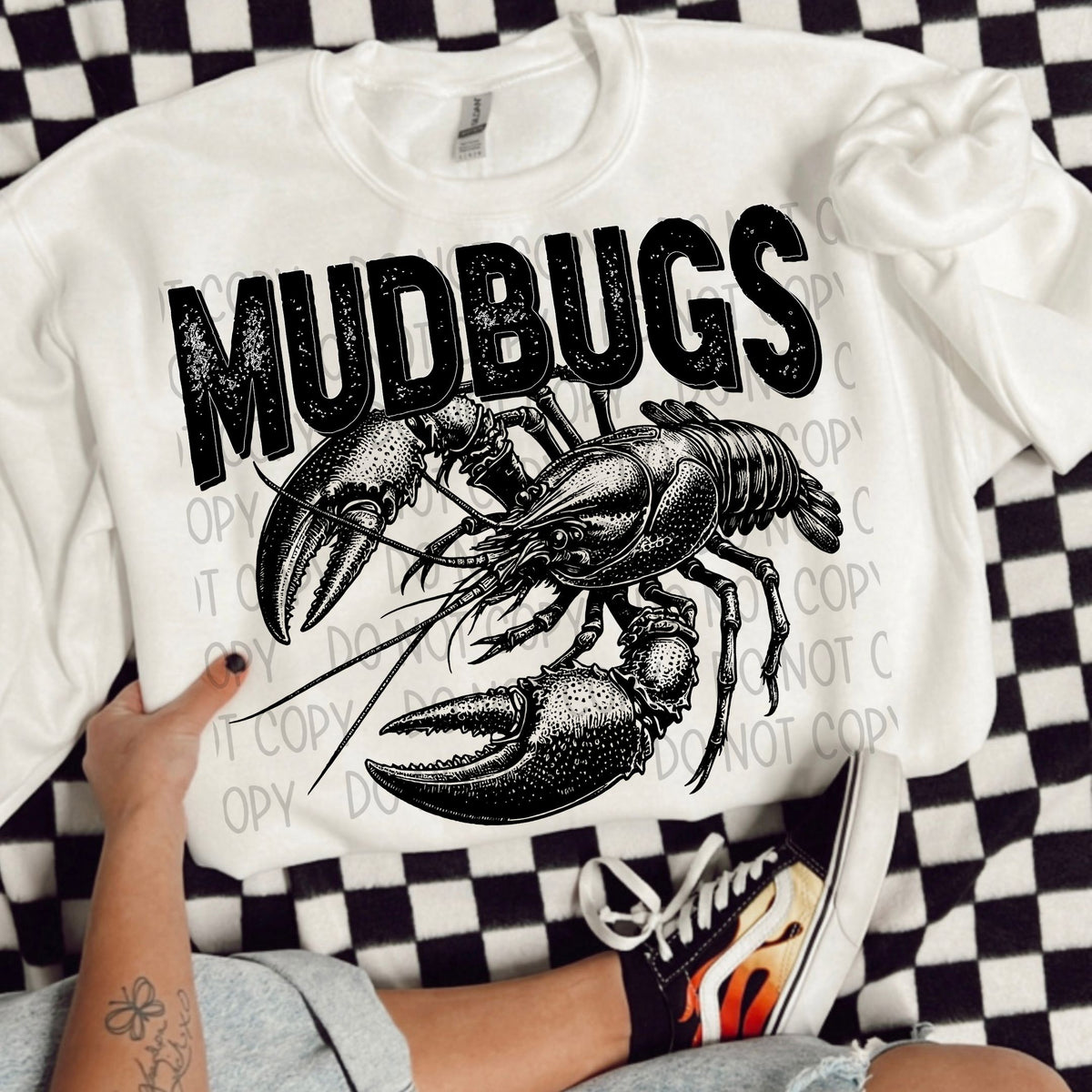 Mudbugs black/white outline DTF transfer