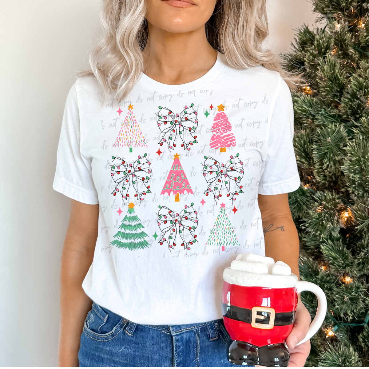 Christmas Trees With Lights And Bows 68567 DTF Transfers