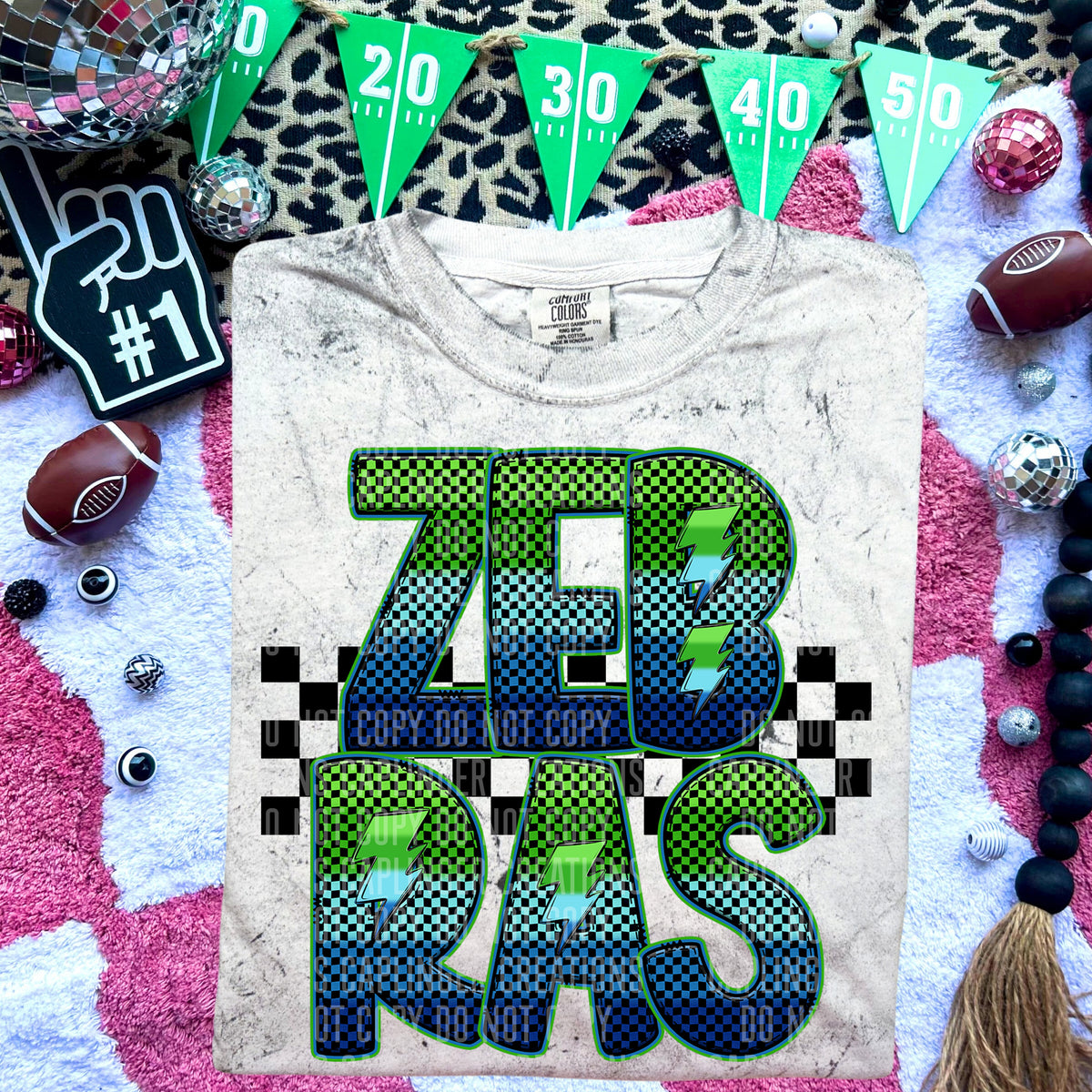 Zebra Blue and Green Checkered (Caplinger) DTF transfer
