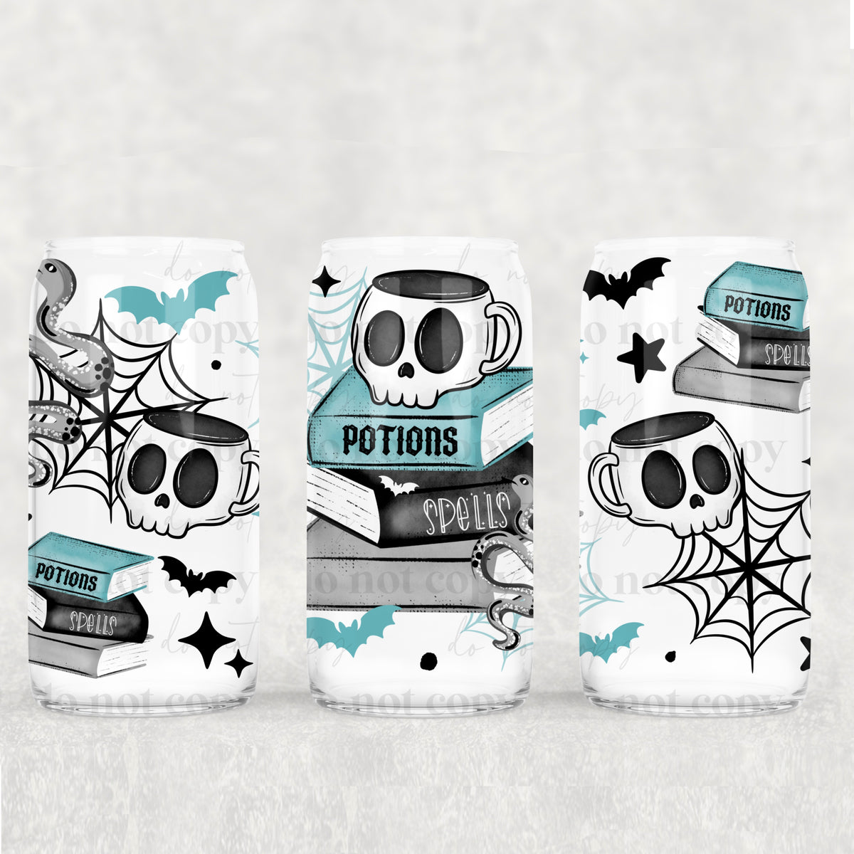 Witchy book stack with skull mug (CSC) UV DTF WRAP