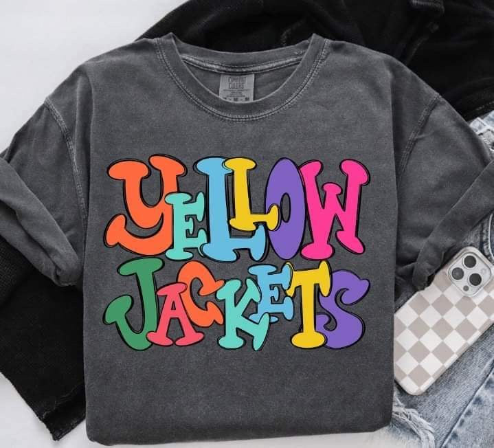 Yellow jackets colorful bubble font (S&G) 64461 DTF transfer