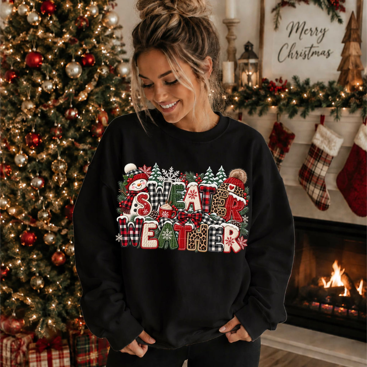 Sweater weather Christmas faux fabric (SDD) DTF transfer
