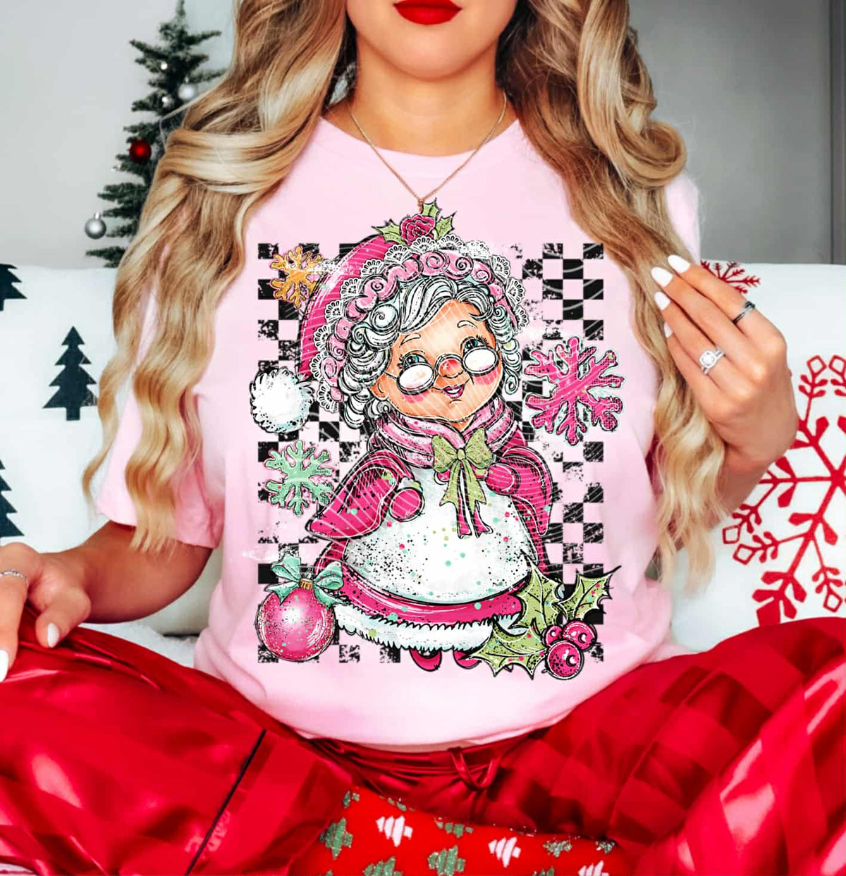 Mrs Claus with checker lighter skin tone (ag) DTF Transfer