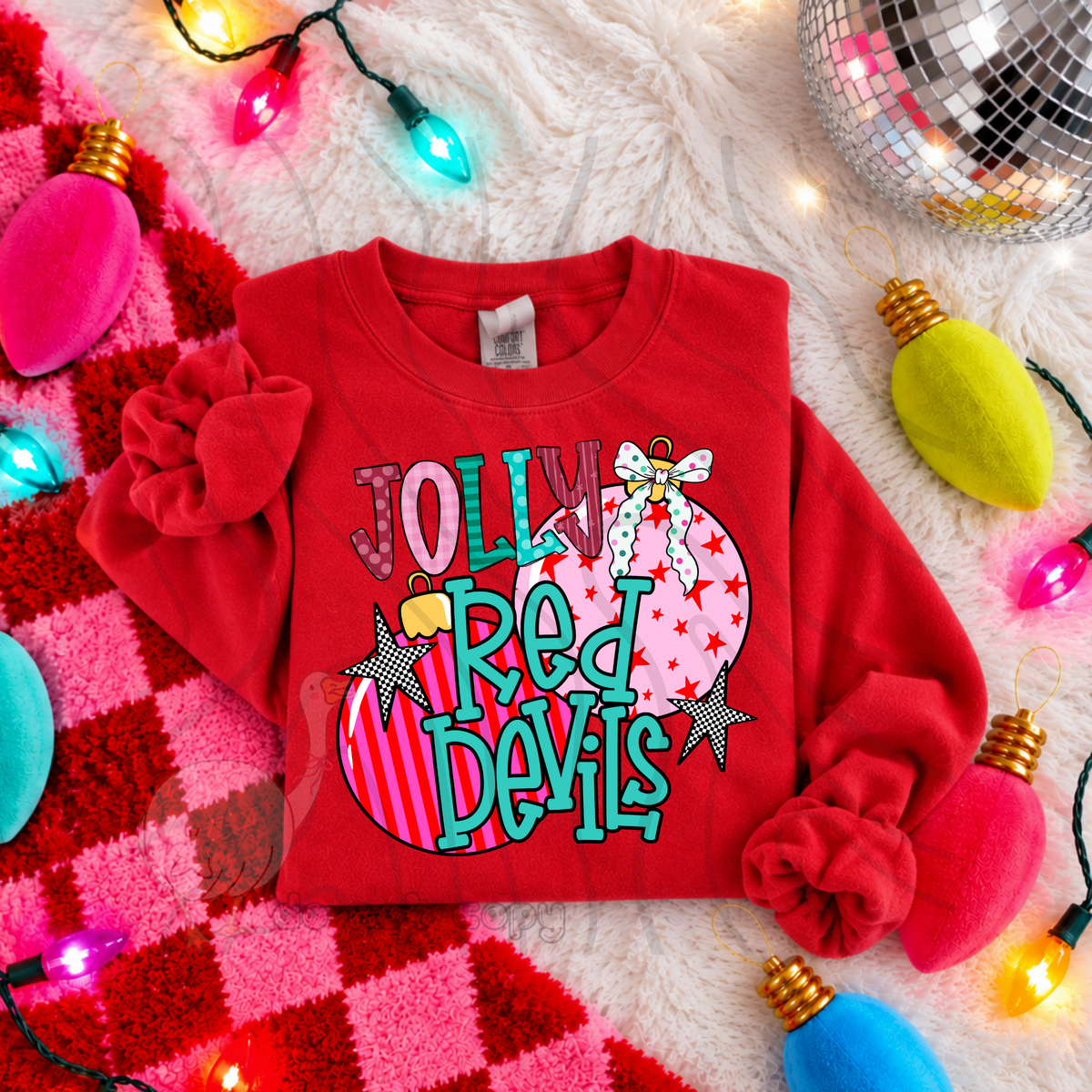 Jolly Red Devils pink ornaments (DKD) DTF Transfer