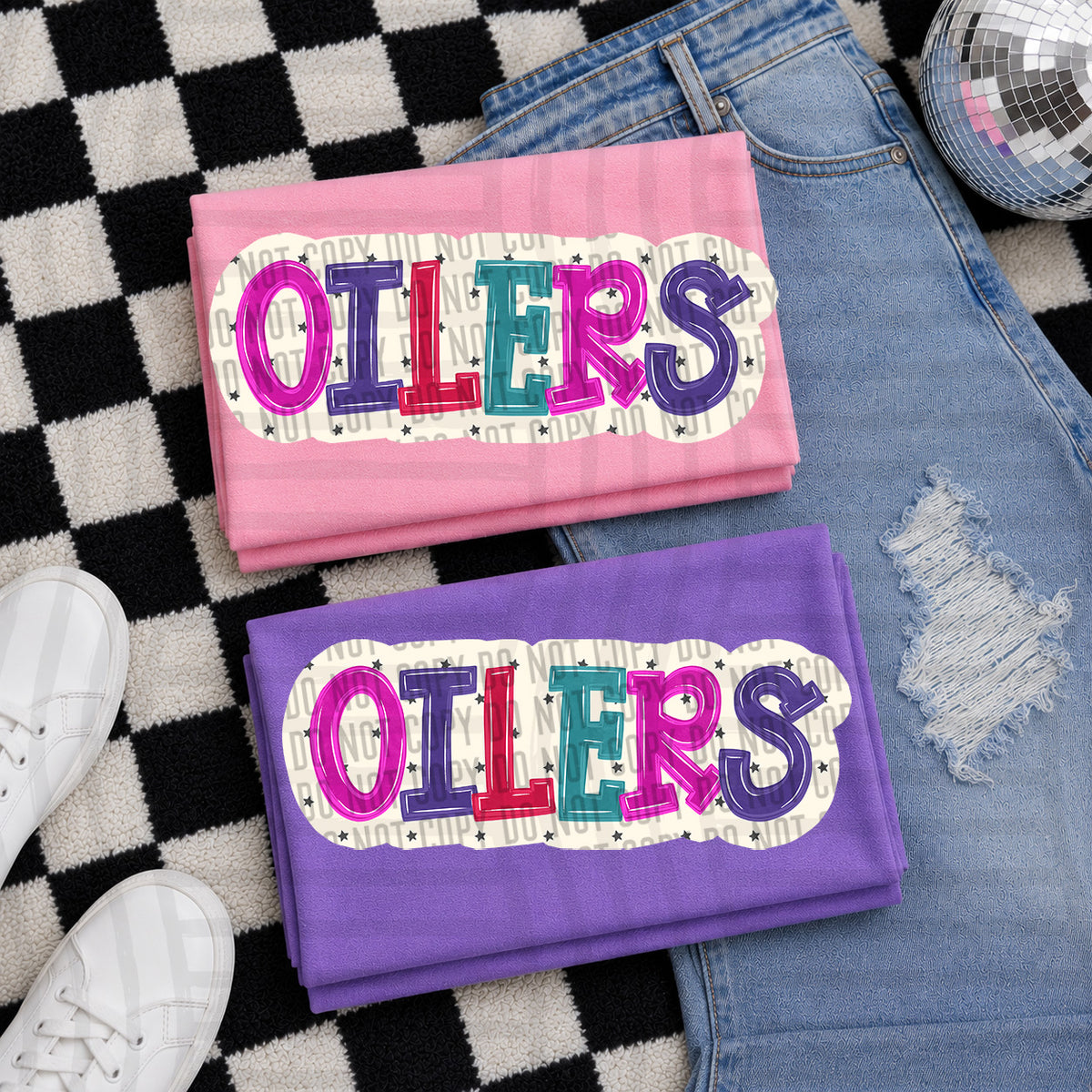 oilers bubble around letters with small stars (Caplinger) DTF Transfer