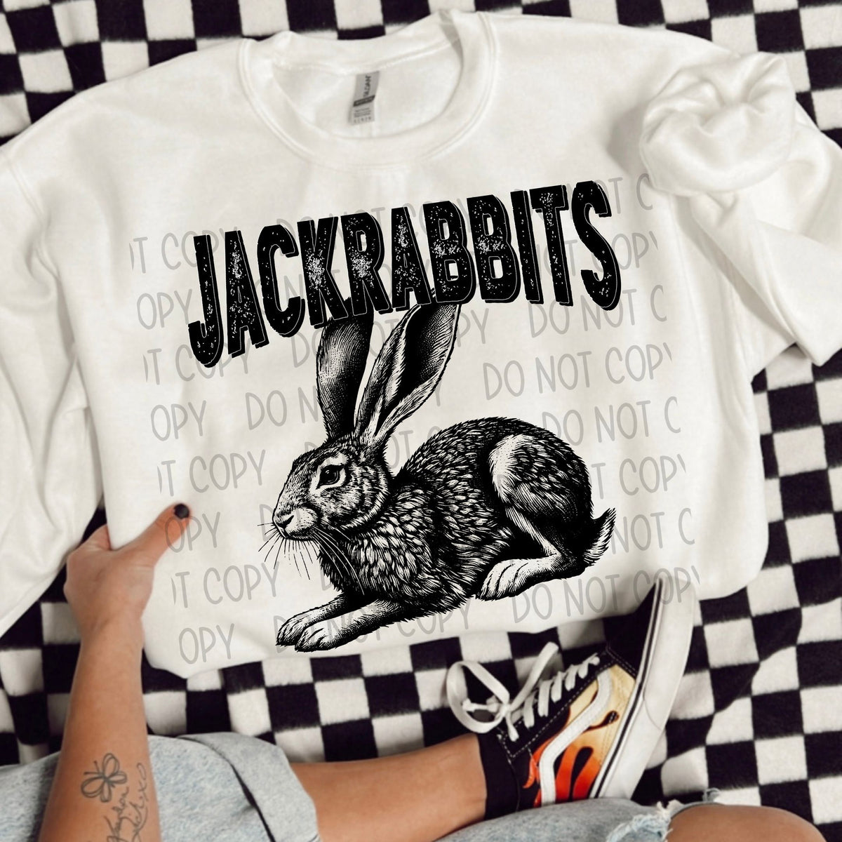 Jackrabbits black/white outline DTF transfer
