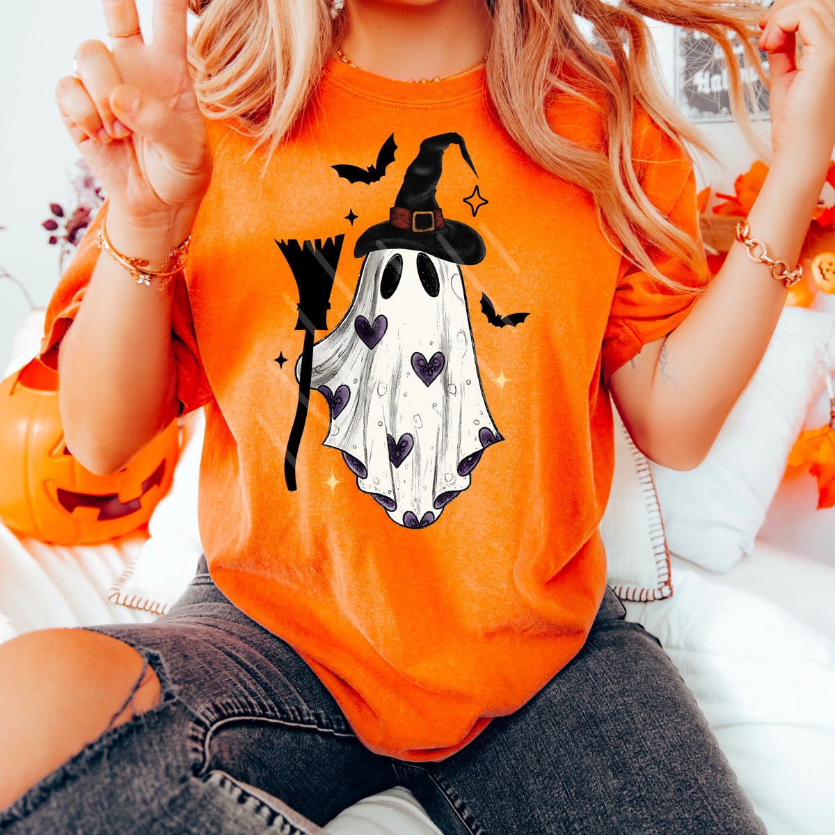 White Witch Ghost With Broom 110855 DTF transfer