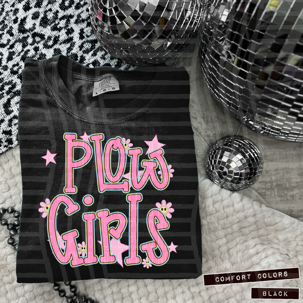 Plowgirls Pink Flowers And Stars 108004 DTF transfer