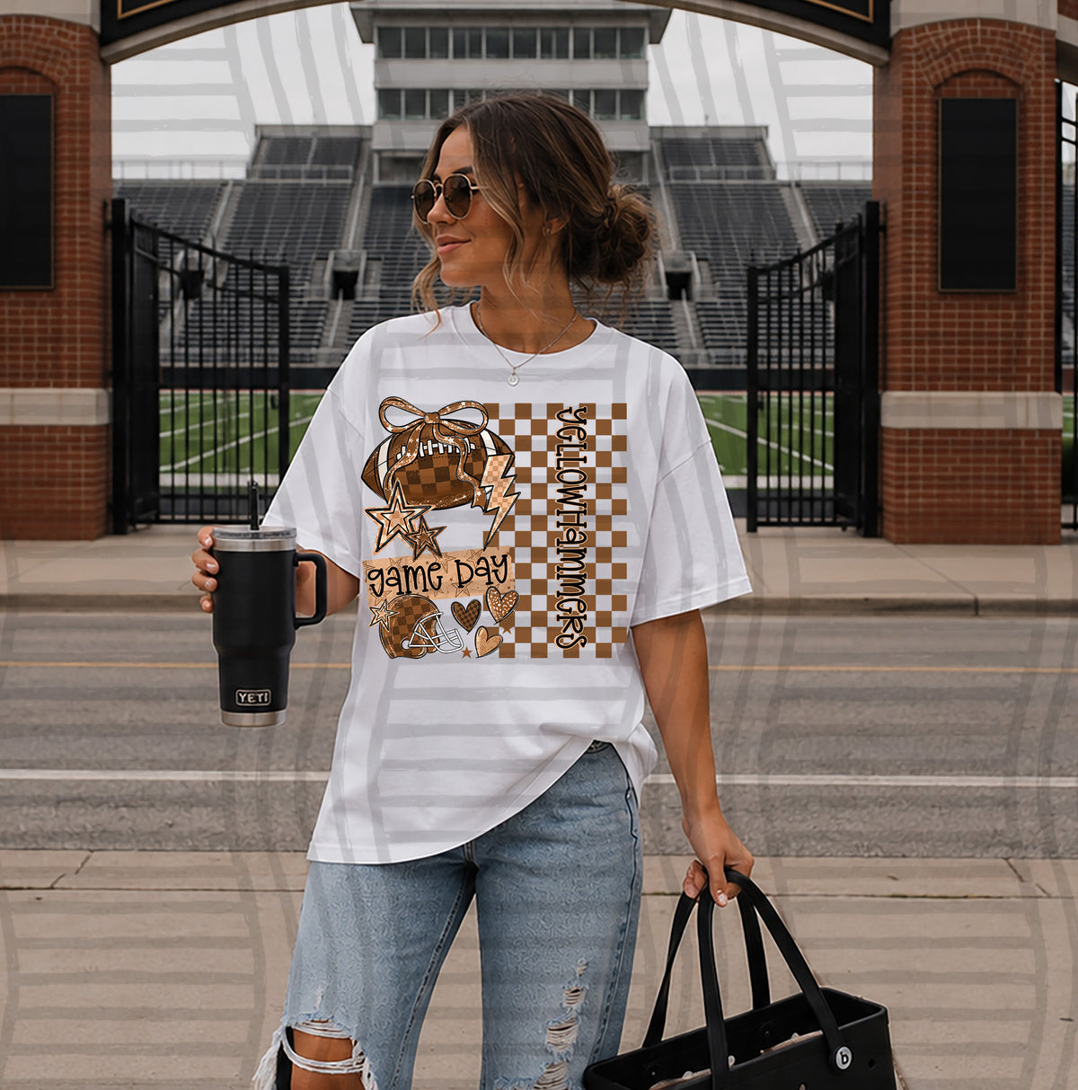 yellow hammers glittery gameday checks (Caplinger) DTF Transfer