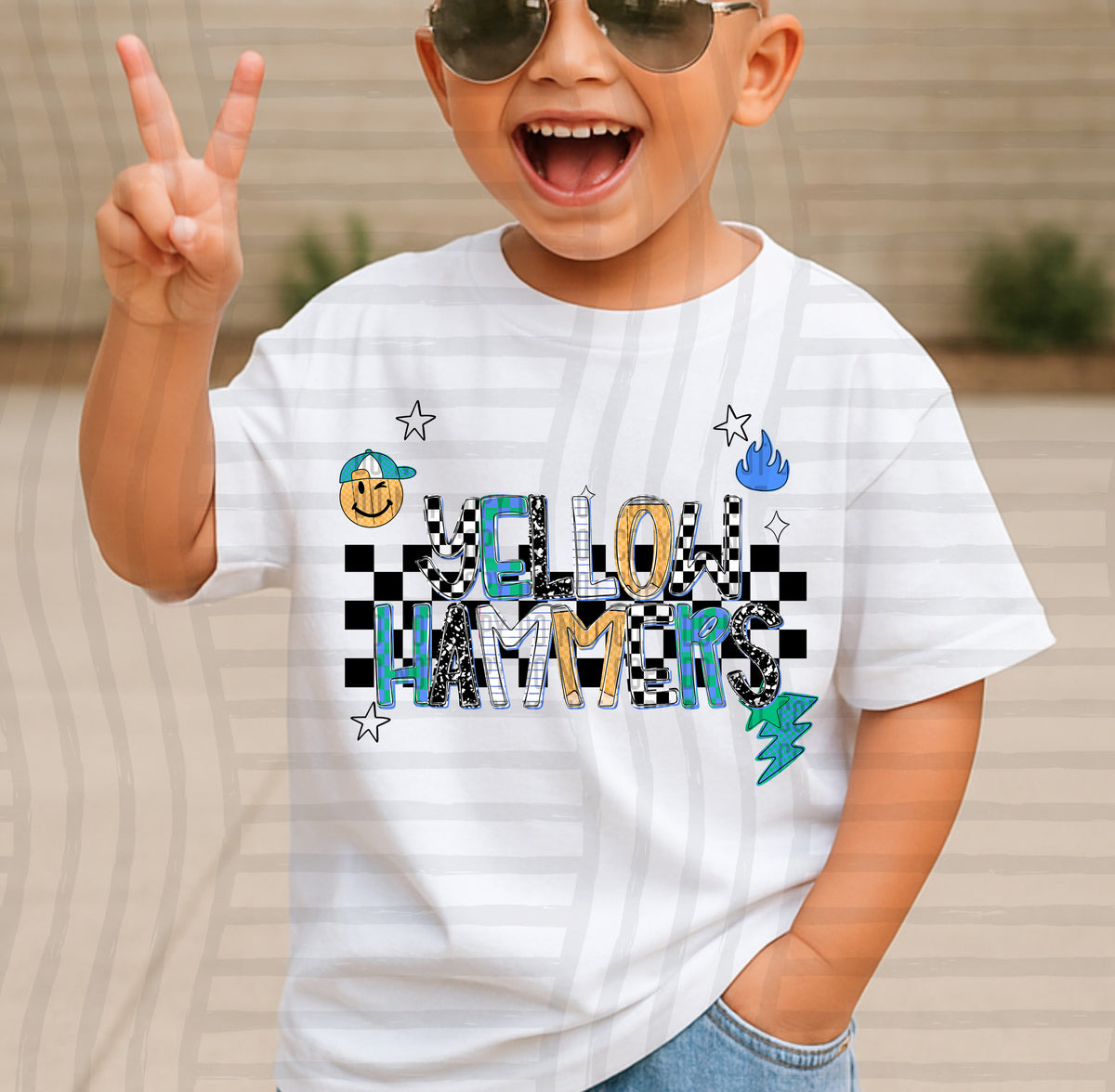 yellow hammers stacked boy checkered back line (CAPLINGER) DTF Transfer