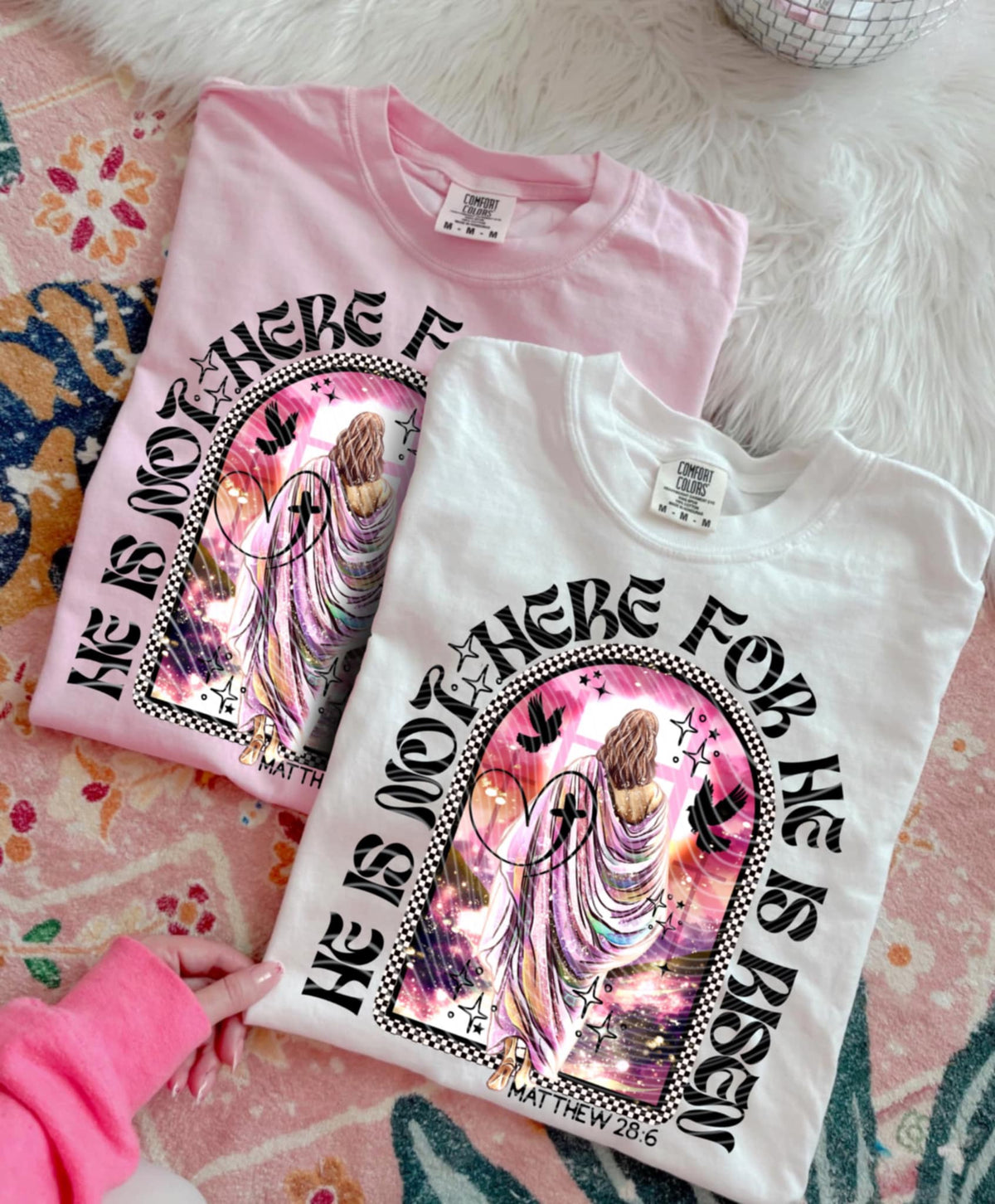 He is not here for he is risen pink (AG) 92686 DTF transfer