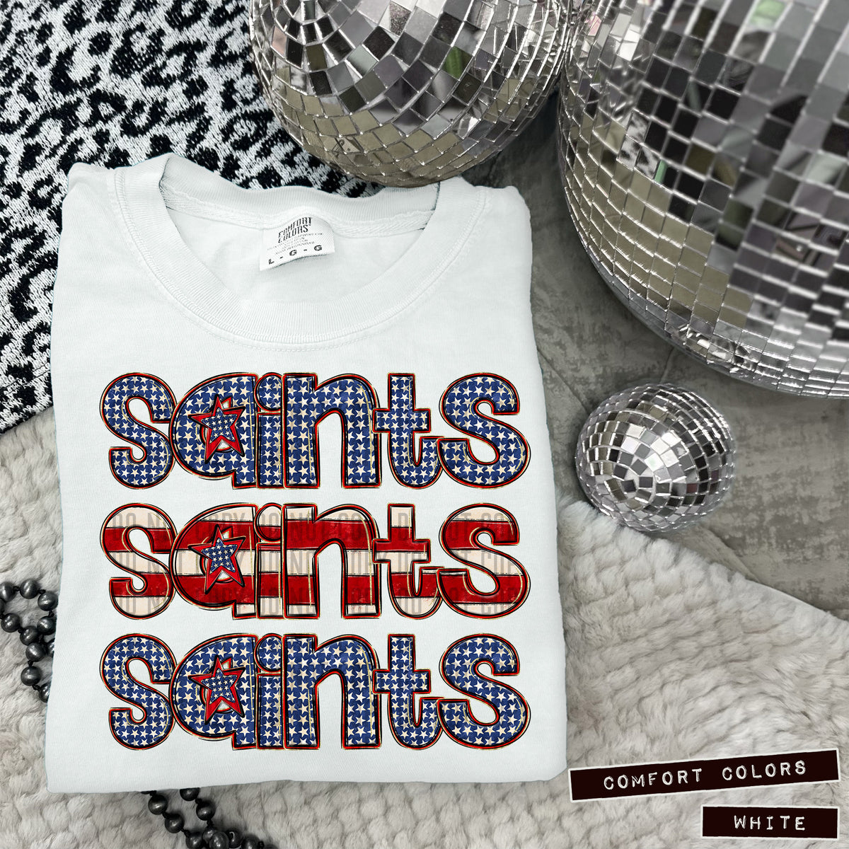 Saints RWB stacked (Caplinger) DTF transfer