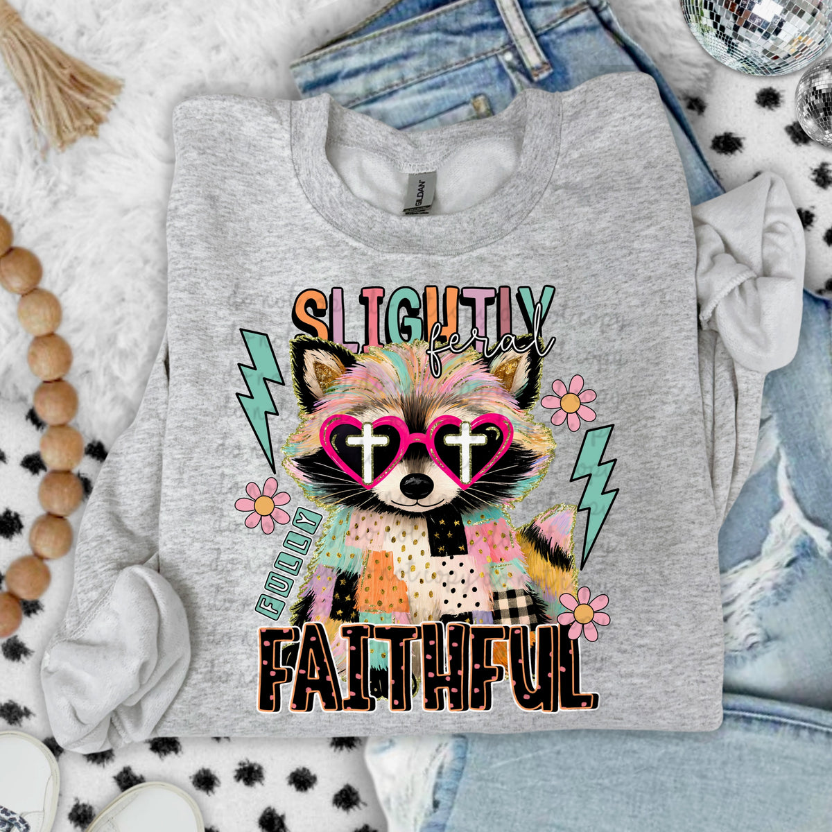 Slightly Feral Faithful raccoon 117481 DTF Transfer