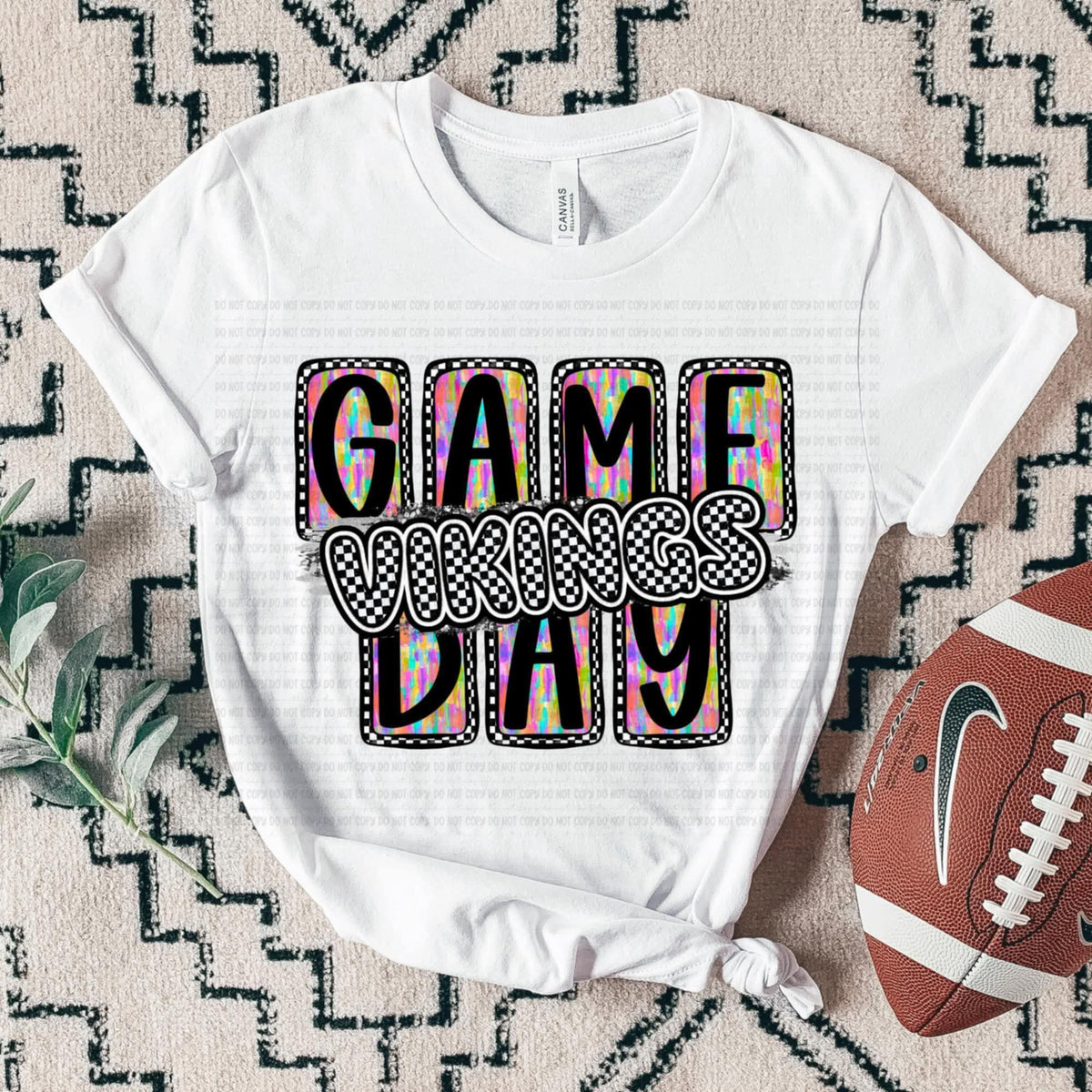 Game Day VIKINGS Rainbow Brushstroke Checker SSD 112822 DTF transfer