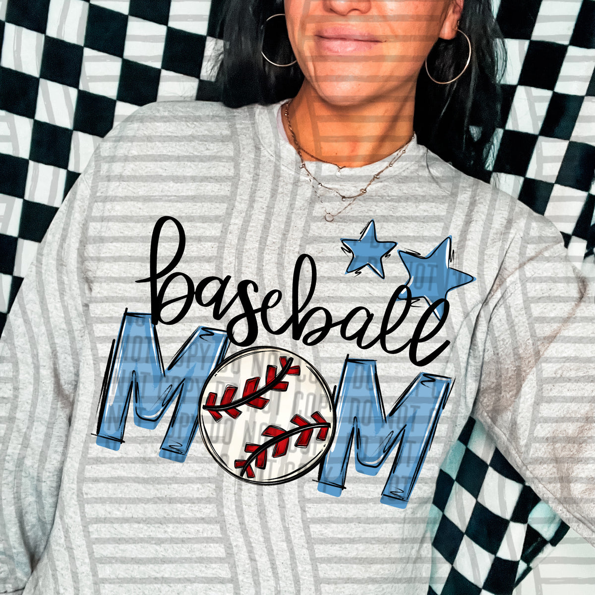 baseball mom light blue stars (Caplinger) DTF transfer