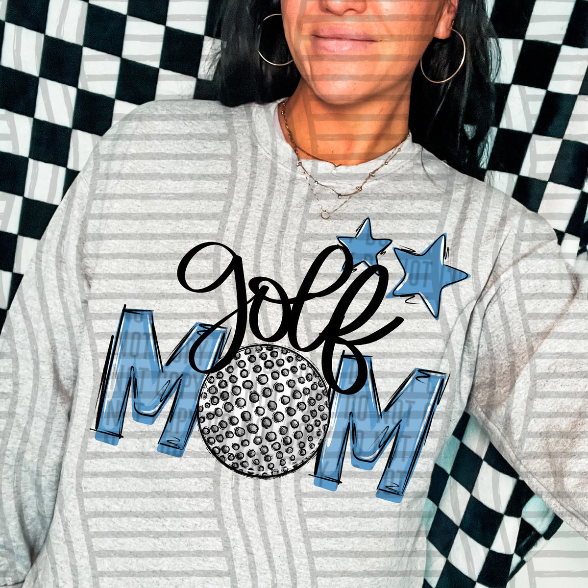golf mom gray light blue stars (Caplinger) DTF transfer